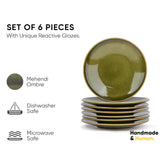 Ceramic Quarter Plates Set Of 6, Mehndi Ombre Luxury Series | Stoneware Snacks Plates Set Of 6 | Dessert Plates - Snack Plates | Small Plates With Glossy Finish - Microwave Safe & Dishwasher Safe